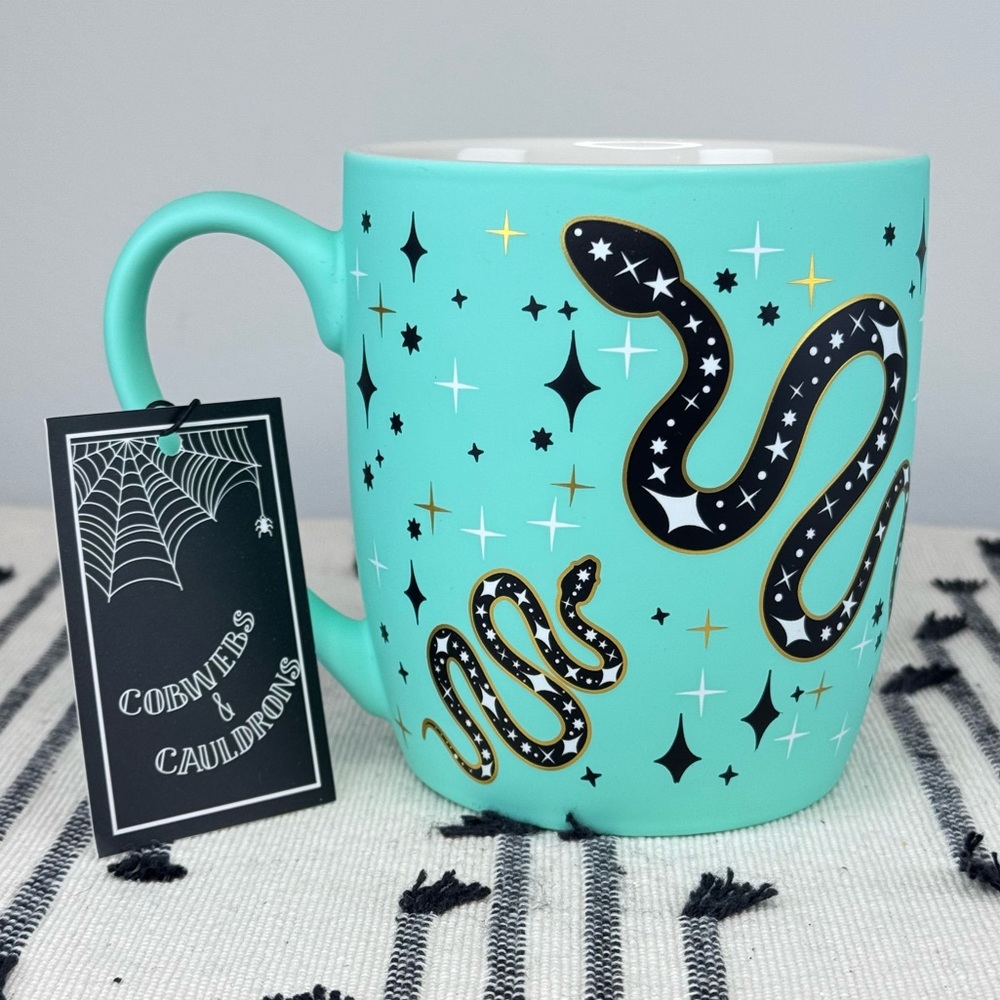 NEW Cobwebs & Cauldrons Teal Snake Halloween Mug